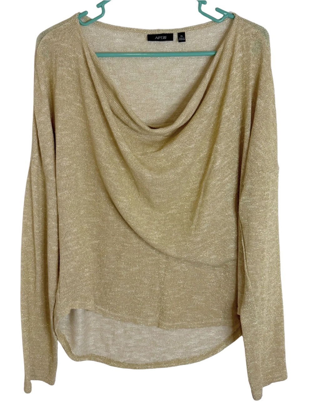 Apt. 9 Metallic Gold Cowl Neck Longs Sleeve Knit Top Size XL